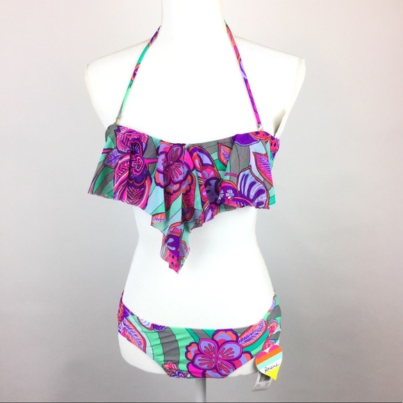 Raisins Bikini Medium Purple Green Floral - Picture 1 of 7